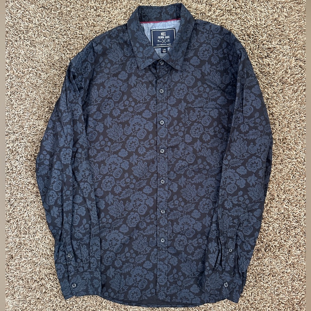 Men's 100% Cotton Black Floral Shirt Size L